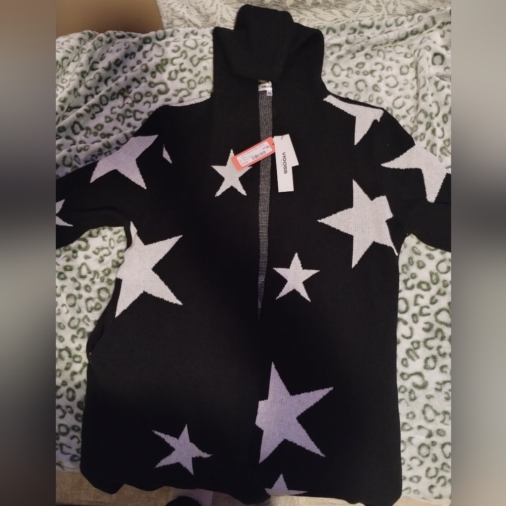 Vigoss Star Print Hooded Cardigan in Black XL